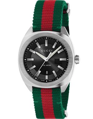 Gucci GG2570 Quartz Black Dial Green & Red Nylon Strap Watch For Men - YA142305