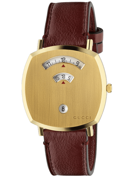 Gucci Grip Yellow Gold Dial Maroon Leather Strap Unisex Watch - YA157411 Buy Now By Gucci