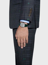 Gucci Grip Silver Dial Green Leather Strap Unisex Watch - YA157412 Buy Now By Gucci
