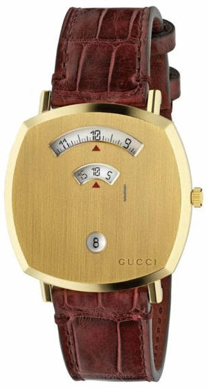 Shop Gucci Grip Quartz Gold Dial Maroon Leather Strap Watch For Women - YA157413 in USA