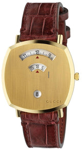 Shop Gucci Grip Quartz Gold Dial Maroon Leather Strap Watch For Women - YA157413 in USA