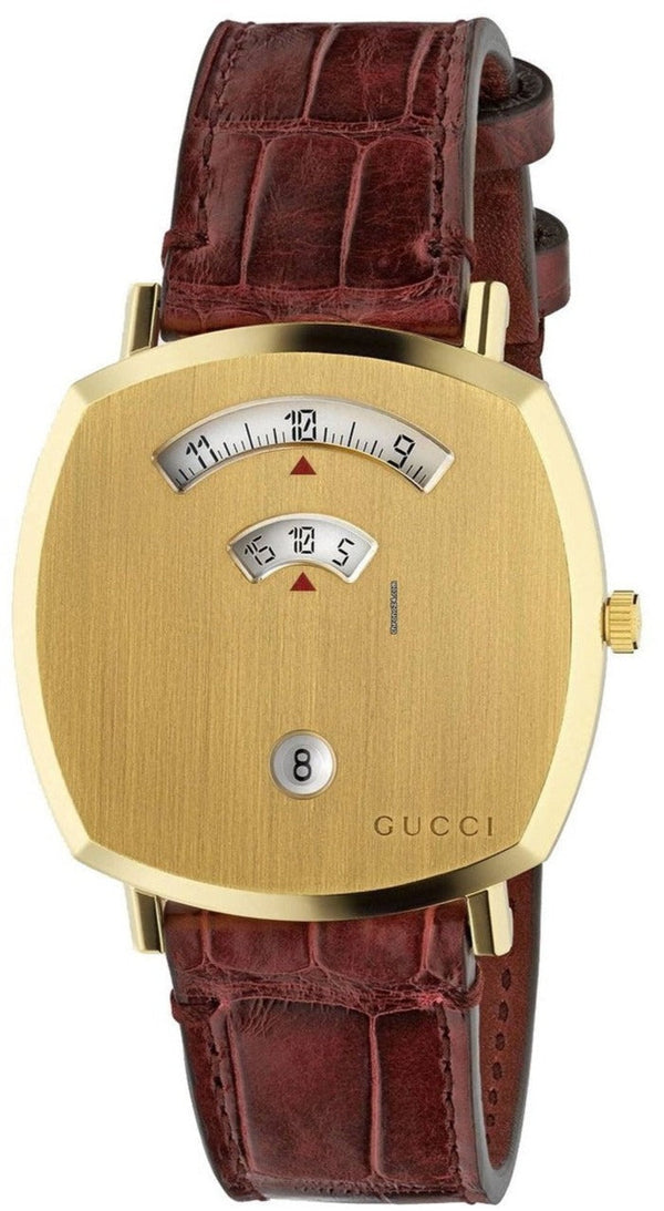 Shop Gucci Grip Quartz Gold Dial Maroon Leather Strap Watch For Women - YA157413 in USA