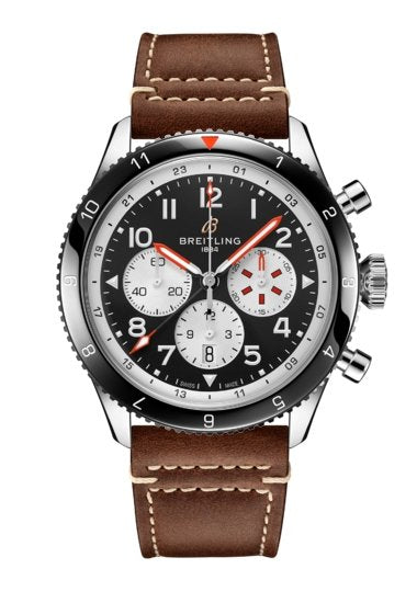 Breitling Super Avi B04 Chronograph GMT 46 Mosquito Black Dial Brown Leather Strap Watch for Men - YB04451A1B1X1