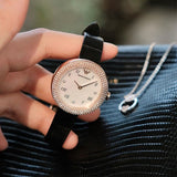 Emporio Armani Rosa Quartz Mother Of Pearl White Dial Black Leather Strap Watch For Women - AR11356 Buy Now By Emporio Armani
