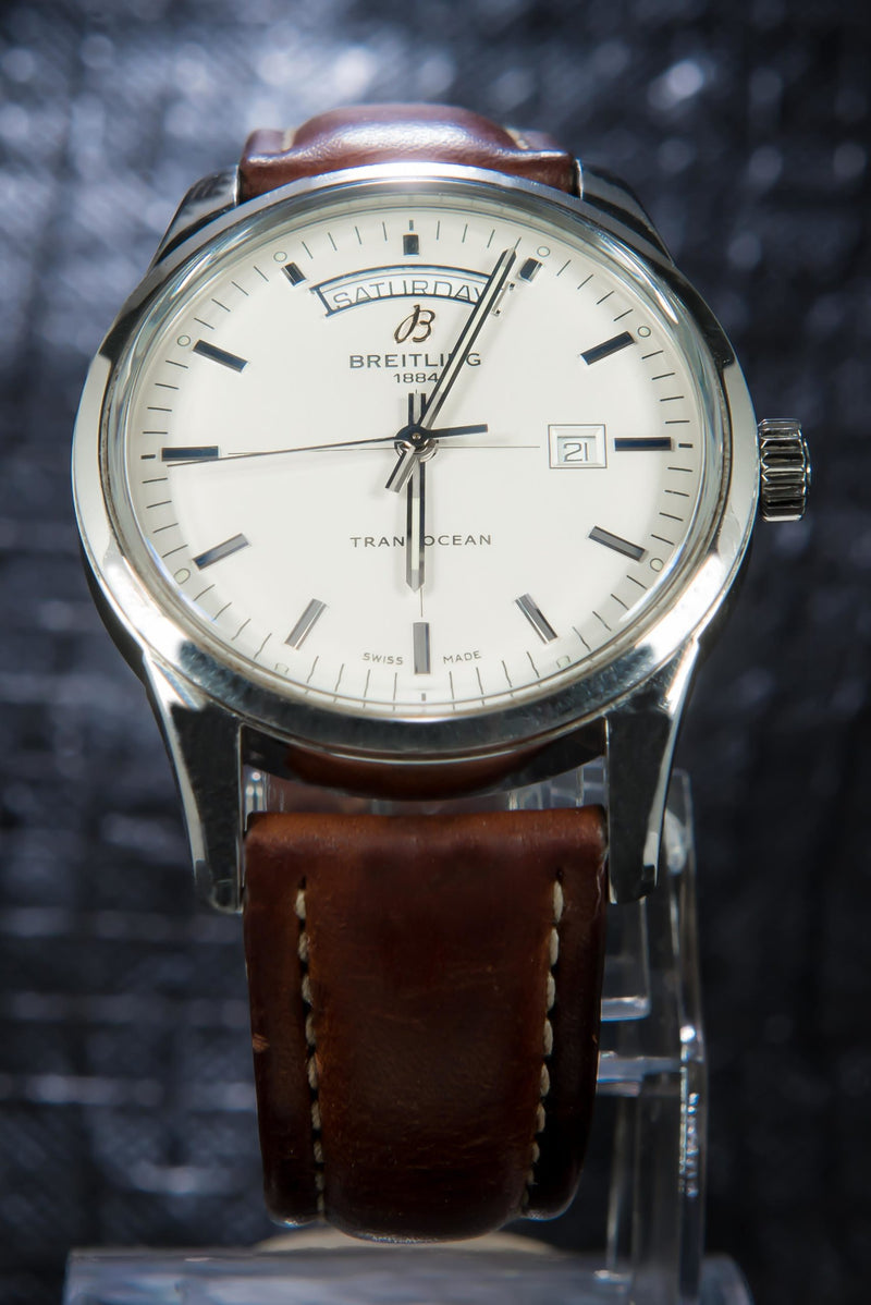 Shop Breitling Transocean Day & Date 43mm Brown Leather Strap Mens Watch - A4531012|G751|437X|A20B A.1 in USA