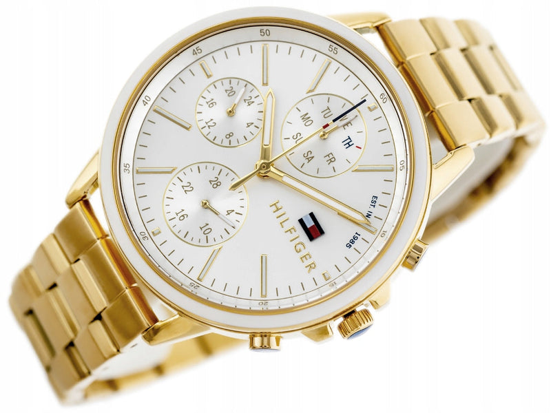 Shop Tommy Hilfiger Carly White Dial Gold Steel Strap Watch for Women - 1781786 in USA