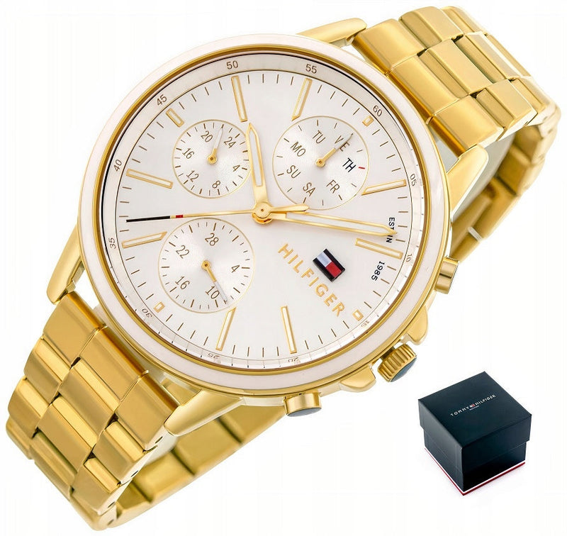 Shop Tommy Hilfiger Carly White Dial Gold Steel Strap Watch for Women - 1781786 in USA