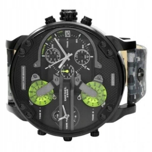 Shop Diesel Big Daddy Chronograph Black Dial Black Leather Strap Watch For Men - DZ7311 in USA