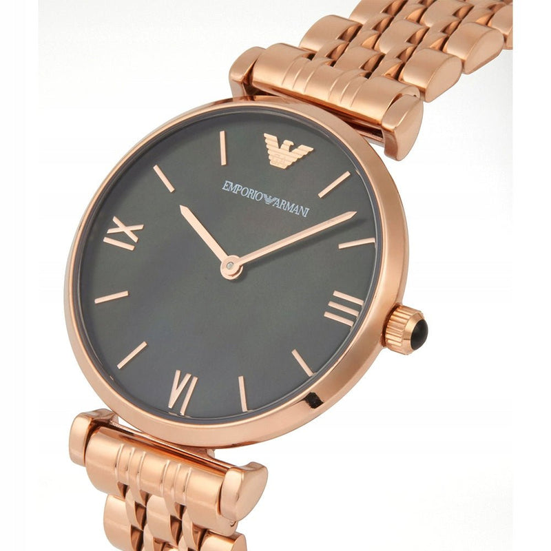 Emporio Armani Gianni T-Bar Black Dial Rose Gold Strap Watch For Women - AR11145 Buy Now By Emporio Armani