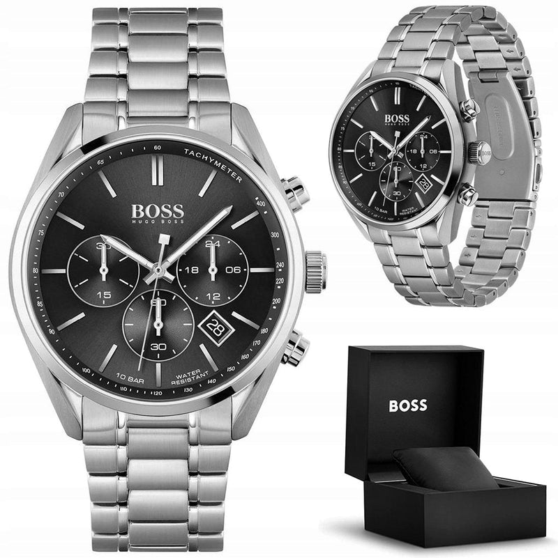 Shop Hugo Boss Champion Black Dial Silver Steel Strap Watch for Men - 1513871 in USA