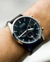Hugo Boss Pioneer Chronograph Black Dial Black Leather Strap Watch For Men - 1513708 Buy Now By Hugo Boss