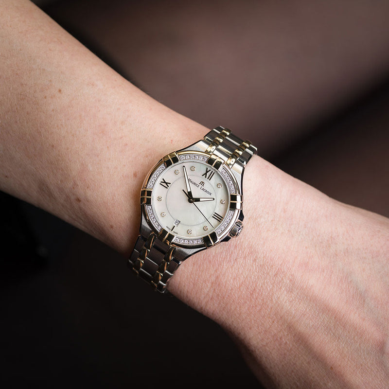 Maurice Lacroix Aikon Diamonds Mother of Pearl Dial Two Tone Steel Strap Watch for Women - A11006-DY503-171-1 Buy Now By Maurice Lacroix