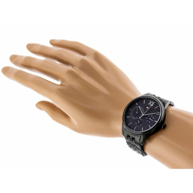 Shop Tommy Hilfiger Damon Quartz Chronograph Blue Dial Black Steel Strap Watch for Men - 1791454 in USA
