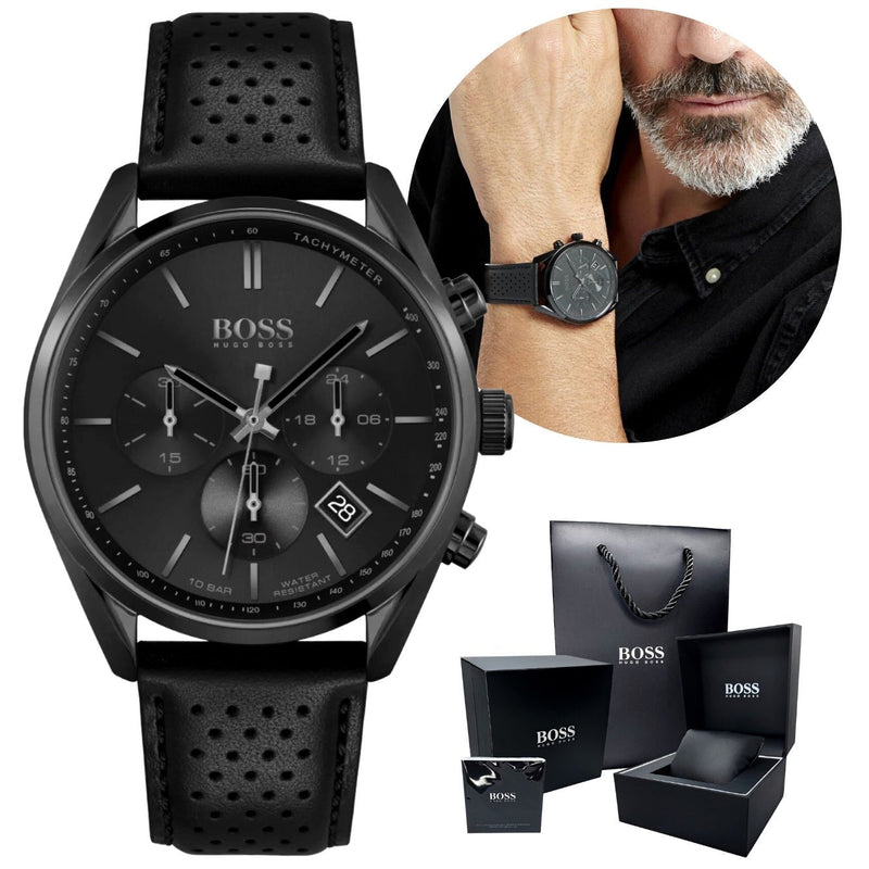 Hugo Boss Champion Black Dial Black Leather Strap Watch for Men - 1513880 Buy Now By Hugo Boss