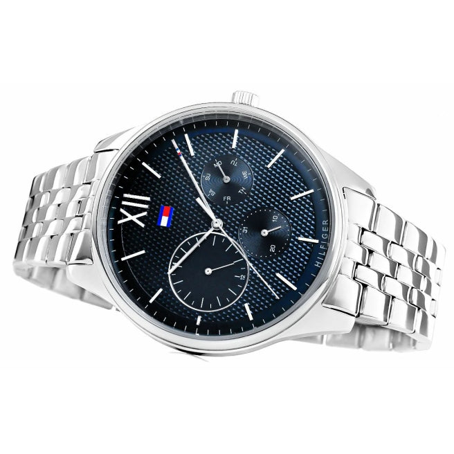 Shop Tommy Hilfiger Damon Chronograph Blue Dial Silver Steel Strap Watch for Men - 1791416 in USA