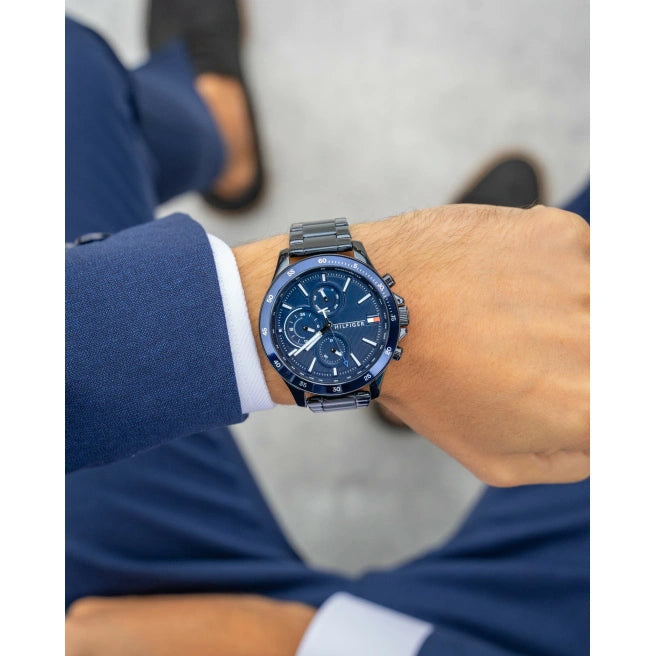 Shop Tommy Hilfiger Bank Quartz Blue Dial Blue Steel Strap Watch for Men - 1791720 in USA