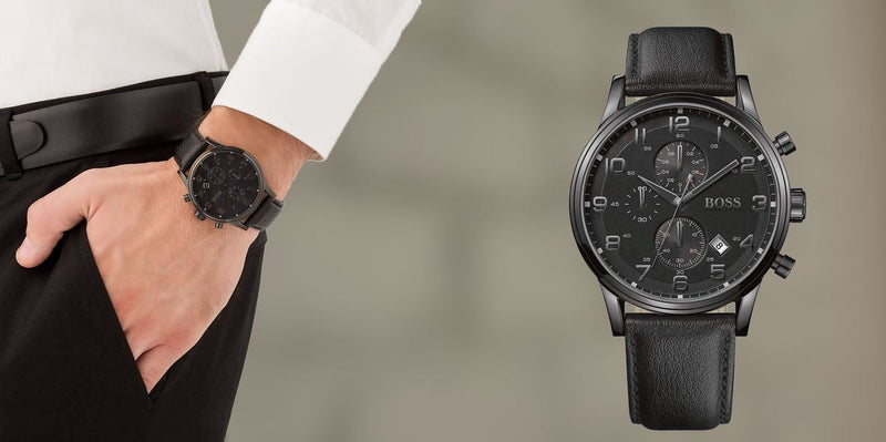 Hugo Boss Blackout Chronograph Black Dial Black Leather Strap Watch For Men - HB1512567 Buy Now By Hugo Boss