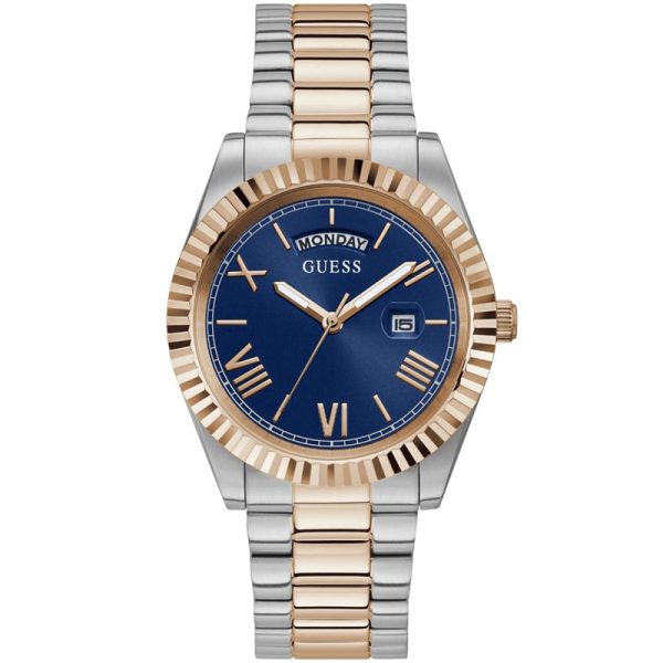 Guess Quartz Blue Dial Two Tone Steel Strap Watch For Men - GW0265G12 Buy Now By Guess