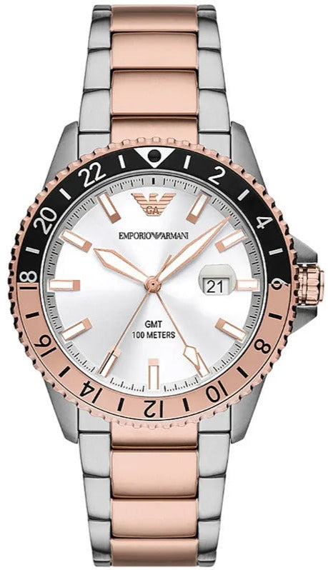 Emporio Armani Sea Explorer GMT White Dial Two Tone Steel Strap Watch For Men - AR11591