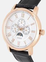 Guess Delancy Quartz Silver Dial Black Leather Strap Watch For Men - W0870G2 Buy Now By Guess