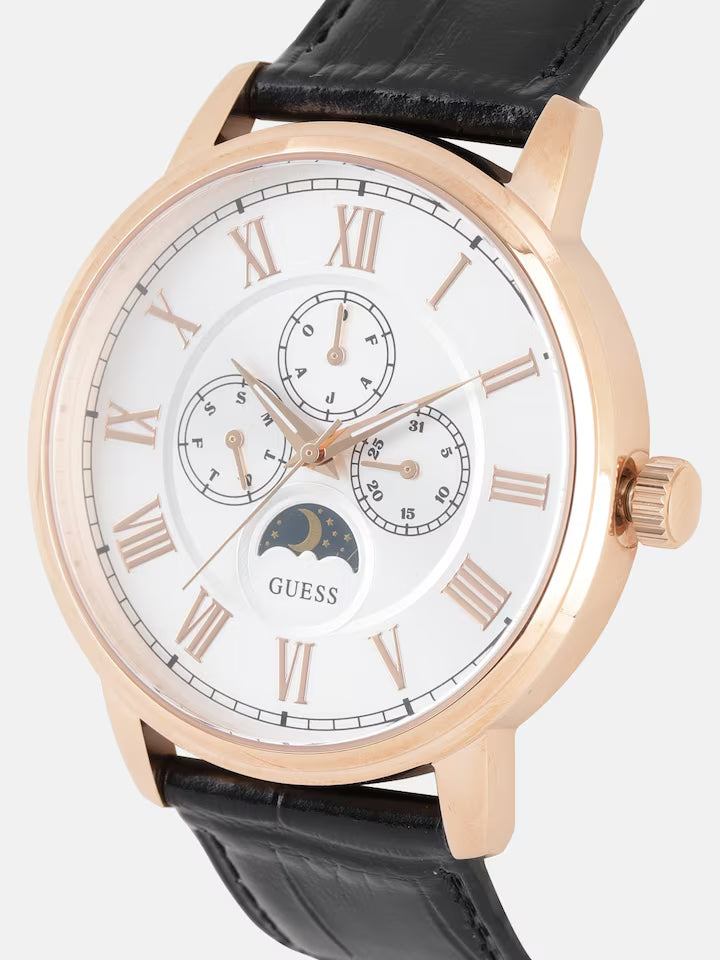 Guess Delancy Quartz Silver Dial Black Leather Strap Watch For Men - W0870G2 Buy Now By Guess