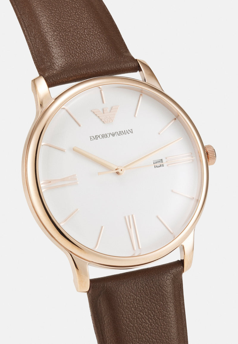Emporio Armani Minimalist Quartz White Dial Brown Leather Strap Watch For Men - AR11572 Buy Now By Emporio Armani