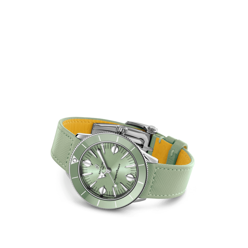 Breitling Superocean Heritage '57 Pastel Paradise Green Dial Green Leather Strap Watch for Women - A10340361L1X1