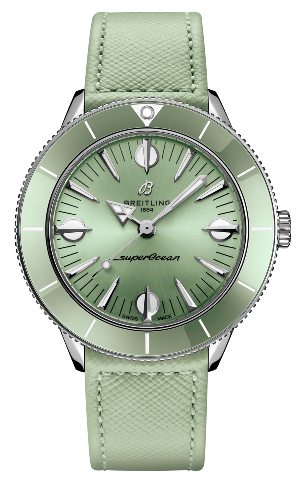 Breitling Superocean Heritage '57 Pastel Paradise Green Dial Green Leather Strap Watch for Women - A10340361L1X1