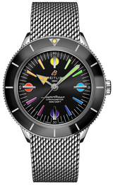 Breitling Superocean Heritage '57 Black Dial Silver Mesh Bracelet Watch for Men - A103701A1B1A1