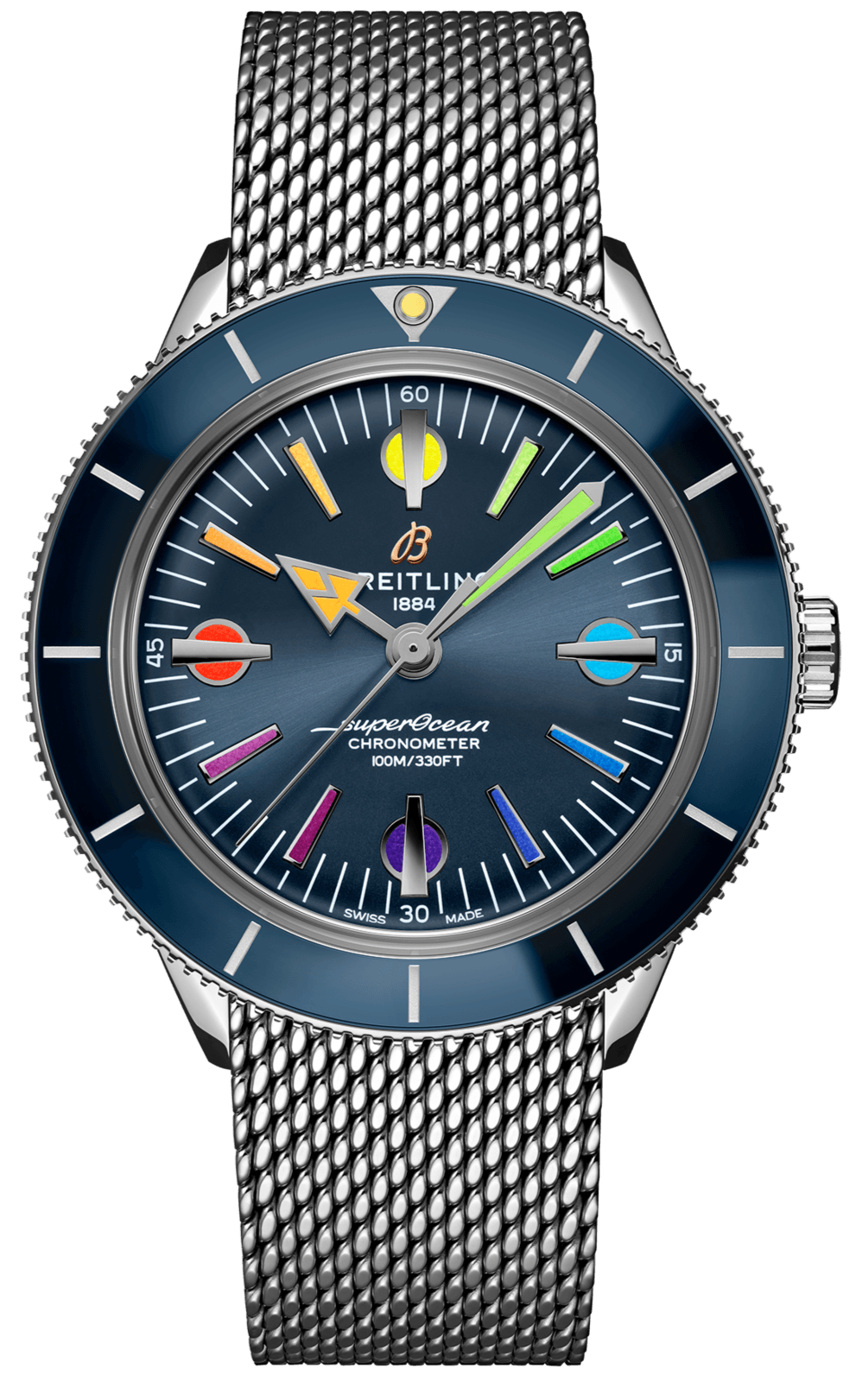 Breitling Superocean Heritage '57 Special Edition II Blue Dial Silver Mesh Bracelet Watch for Men - A103702A1C1A1