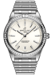 Breitling Chronomat Automatic 36 Diamonds White Dial Silver Steel Strap Watch for Women - A10380591A1A1