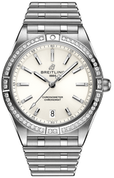 Breitling Chronomat Automatic 36 Diamonds White Dial Silver Steel Strap Watch for Women - A10380591A1A1