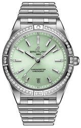 Breitling Chronomat Automatic 36 Diamonds Green Dial Two Tone Steel Strap Watch for Women - A10380591L1A1