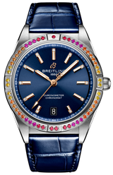 Breitling Chronomat Automatic 36 South Sea Blue Dial Blue Leather Strap Watch for Women - A10380611C1P1