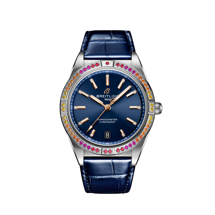 Breitling Chronomat Automatic 36 South Sea Blue Dial Blue Leather Strap Watch for Women - A10380611C1P1