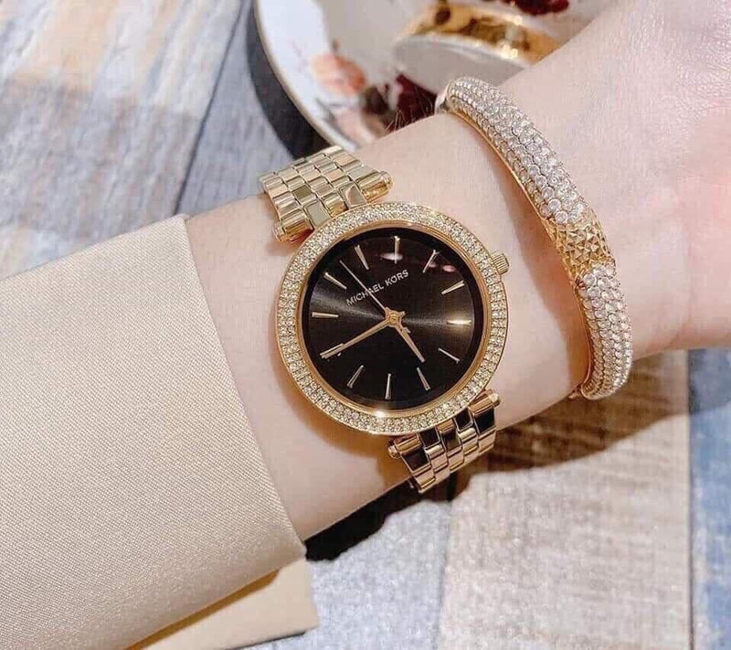 Michael Kors Mini Darci Quartz Black Dial Gold Steel Strap Watch For Women - MK3738 Buy Now By Michael Kors