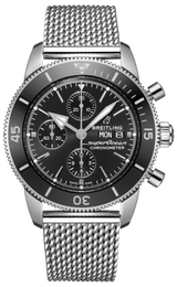 Breitling Superocean Heritage Chronograph 44 Black Dial Silver Mesh Bracelet Watch for Men - A13313121B1A1