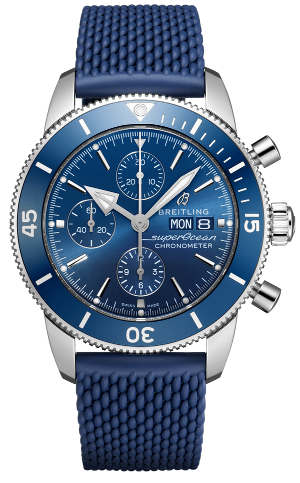 Breitling Superocean Heritage Chronograph 44 Blue Dial Blue Mesh Bracelet Watch for Men - A13313161C1S1