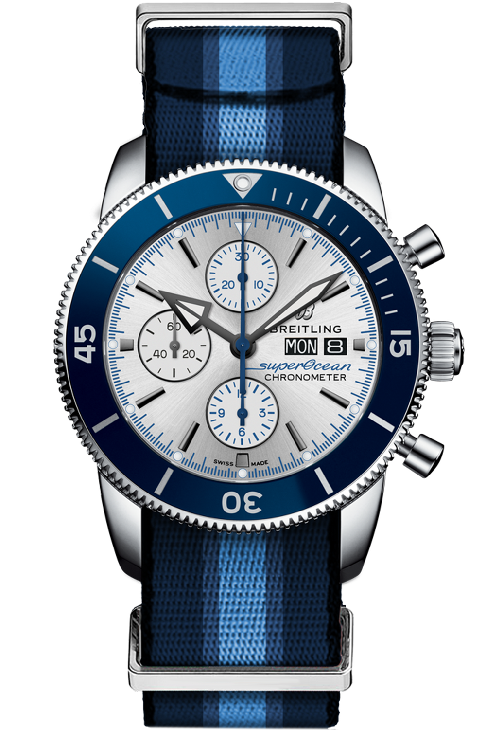 Breitling Superocean Heritage Chronograph 44 Ocean Conservancy Silver Dial Two Tone NATO Strap Watch for Men - A133131A1G1W1