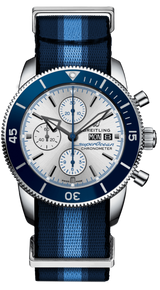 Breitling Superocean Heritage Chronograph 44 Ocean Conservancy Silver Dial Two Tone NATO Strap Watch for Men - A133131A1G1W1