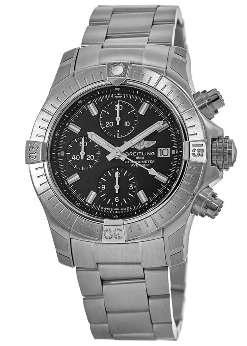 Shop Breitling Avenger Chronograph 43 Black Dial Silver Steel Strap Watch for Men - A13385101B1A1 in USA