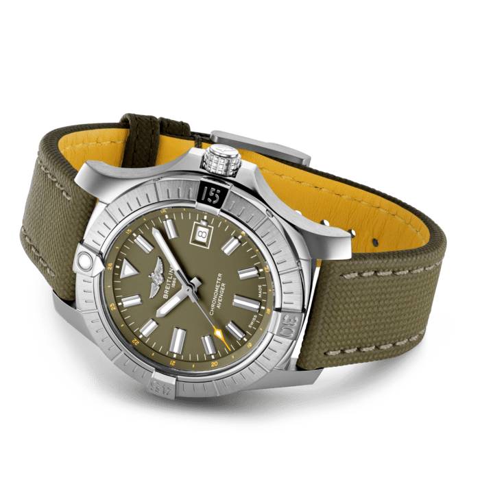 Shop Breitling Avenger Automatic GMT 43 Green Dial Green Nylon Strap Watch for Men - A17318101L1X1 in USA