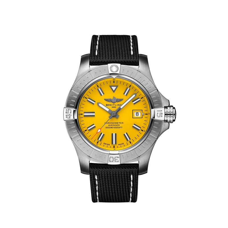 Shop Breitling Avenger Automatic 45 Seawolf Yellow Dial Black Nylon Strap Watch for Men - A17319101I1X1 in USA