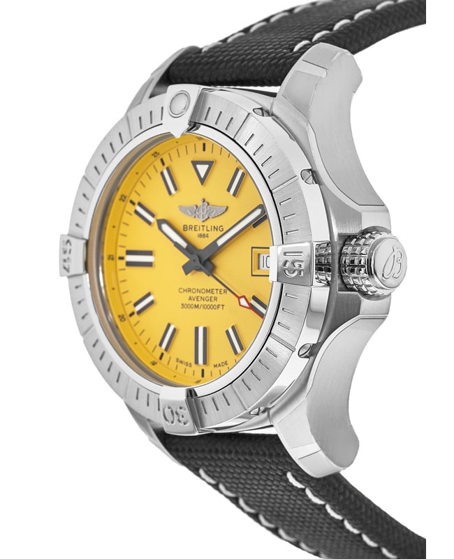 Shop Breitling Avenger Automatic 45 Seawolf Yellow Dial Black Nylon Strap Watch for Men - A17319101I1X1 in USA
