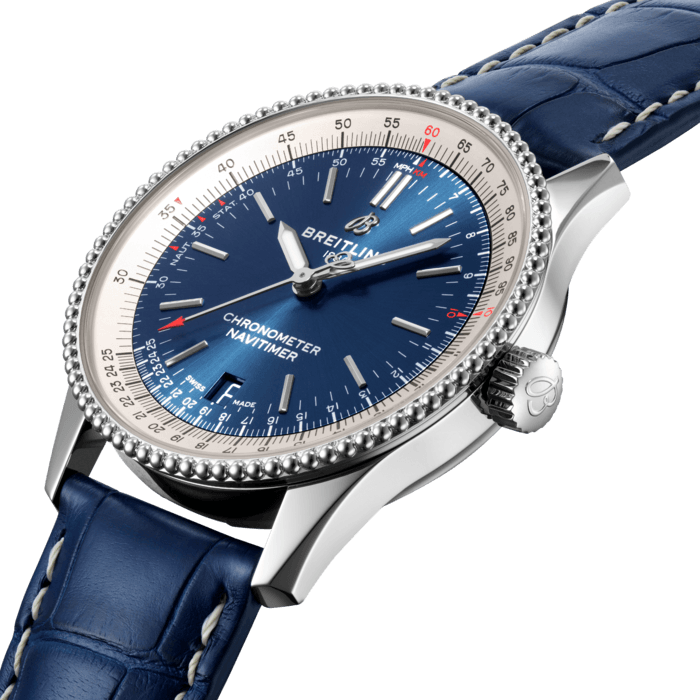 Breitling Navitimer Automatic 38mm Blue Dial Blue Leather Strap Mens Watch - A17325211C1P1
