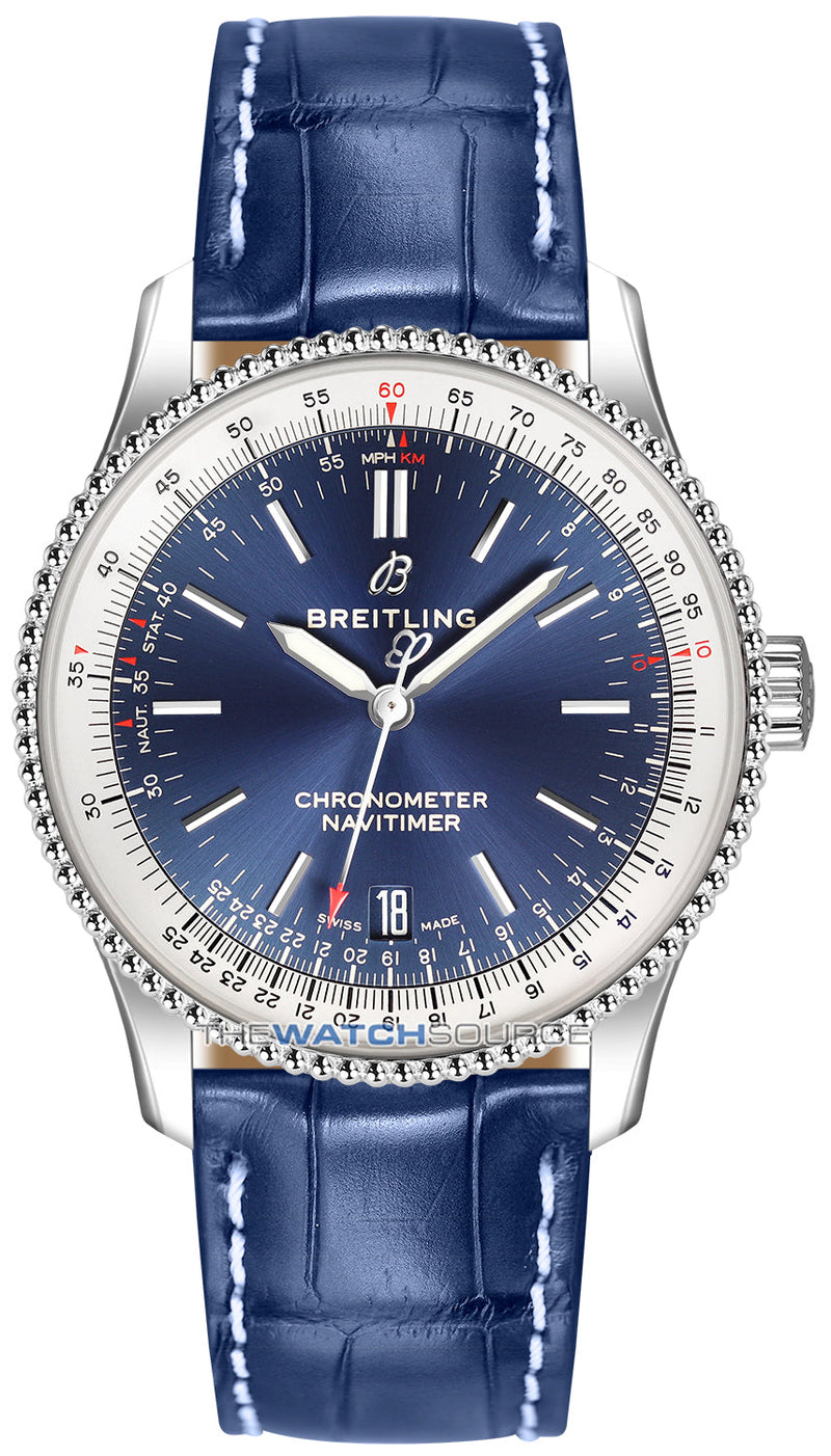 Breitling Navitimer Automatic 38mm Blue Dial Blue Leather Strap Mens Watch - A17325211C1P1