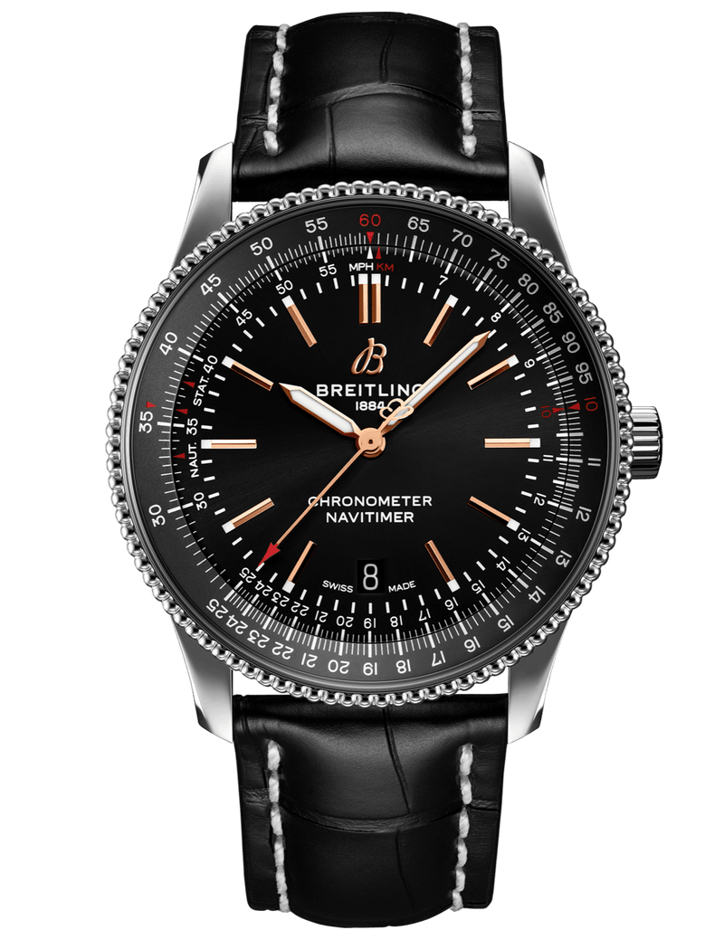 Shop Breitling Automatic 41mm Black Dial Black Leather Strap Watch for Men - A17326241B1P1 in USA