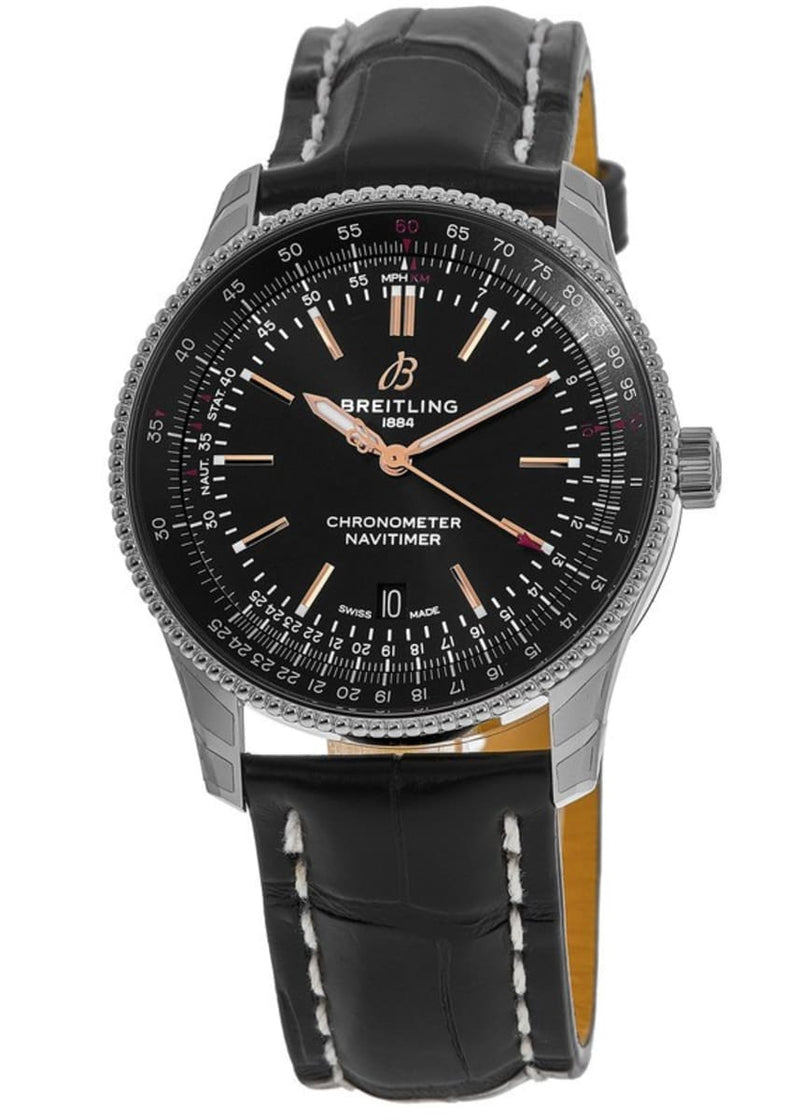Shop Breitling Automatic 41mm Black Dial Black Leather Strap Watch for Men - A17326241B1P1 in USA