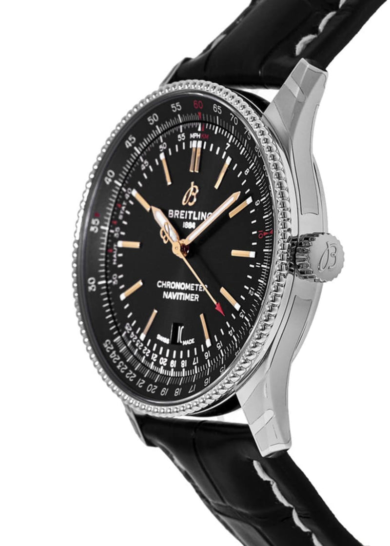 Shop Breitling Automatic 41mm Black Dial Black Leather Strap Watch for Men - A17326241B1P1 in USA