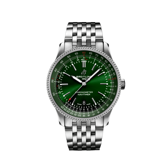 Breitling Navitimer Automatic 41mm Green Dial Silver Steel Strap Watch for Men - A17326361L1A1